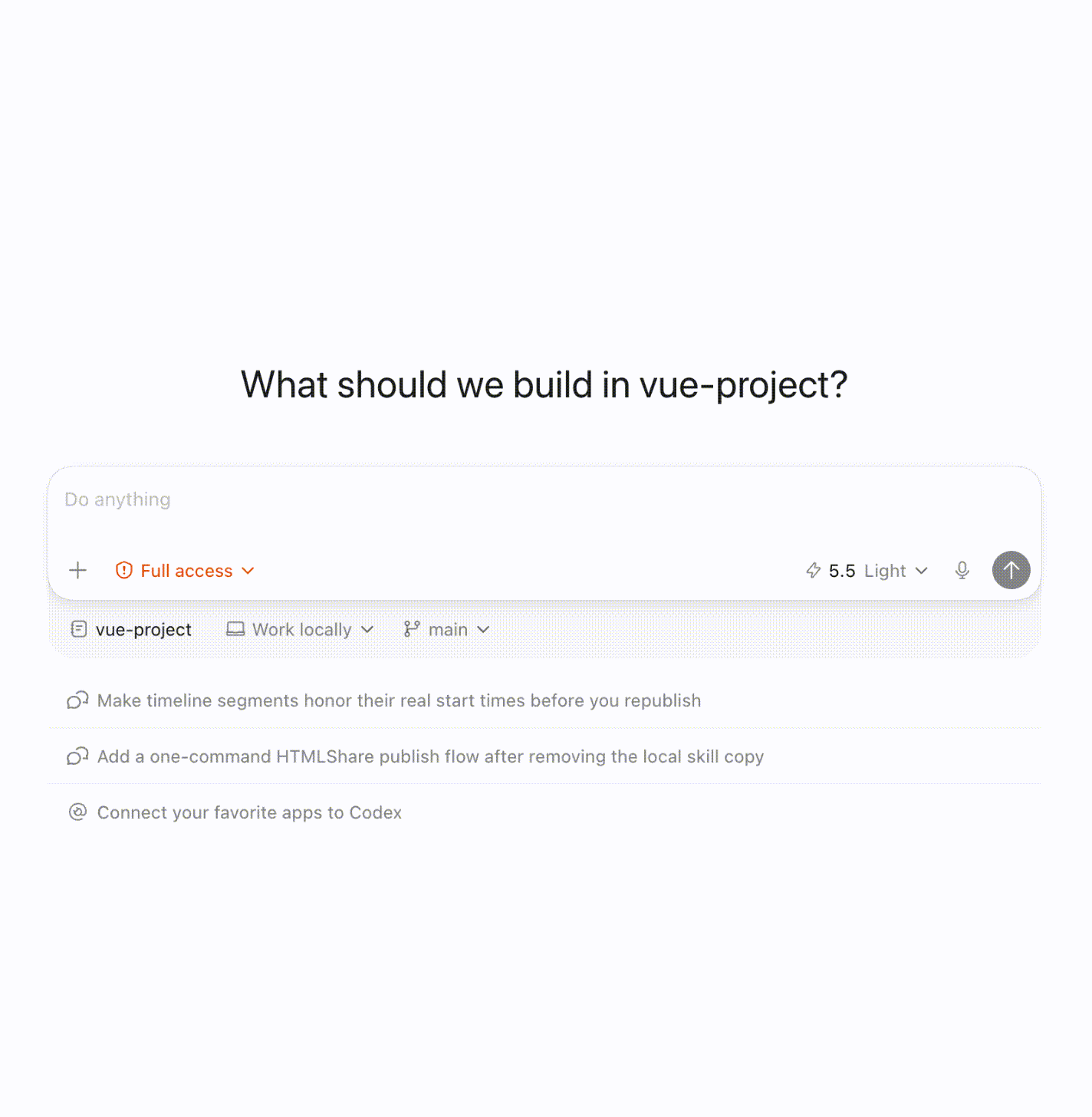Codex preparing an HTMLShare preview from a local project